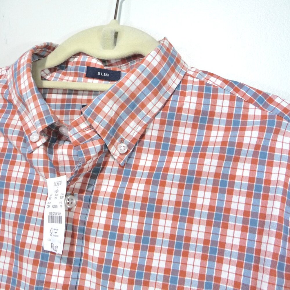J. Crew Factory Slim Fit Button-Down Plaid Shirt in Orange, Blue, White
